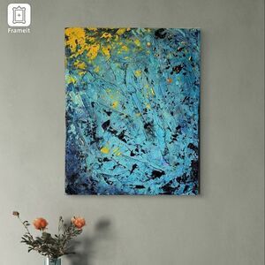 Abstract Art Acrylic Blue Yellow Painting 16*20 on canvas Wall Art